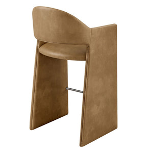 Modway Furniture Talia Barrel Back Vegan Leather Barstool with Sculptural Curved Arms for Home Bar Toast EEI-7668-TST