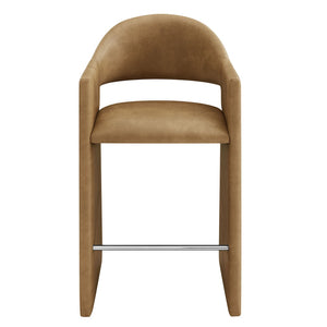 Modway Furniture Talia Barrel Back Vegan Leather Barstool with Sculptural Curved Arms for Home Bar Toast EEI-7668-TST