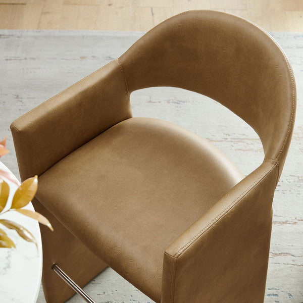 Modway Furniture Talia Barrel Back Vegan Leather Barstool with Sculptural Curved Arms for Home Bar Toast EEI-7668-TST