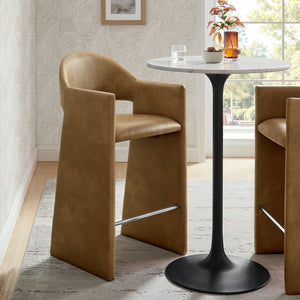 Modway Furniture Talia Barrel Back Vegan Leather Barstool with Sculptural Curved Arms for Home Bar Toast EEI-7668-TST