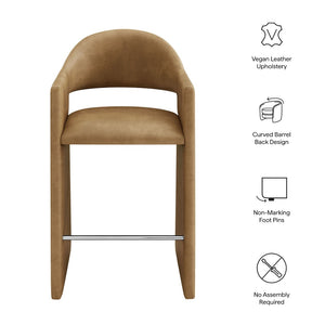 Modway Furniture Talia Barrel Back Vegan Leather Barstool with Sculptural Curved Arms for Home Bar Toast EEI-7668-TST