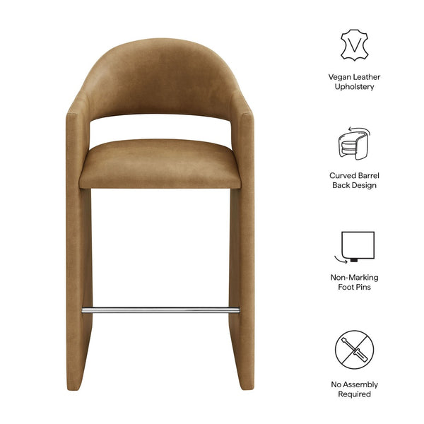 Modway Furniture Talia Barrel Back Vegan Leather Barstool with Sculptural Curved Arms for Home Bar Toast EEI-7668-TST