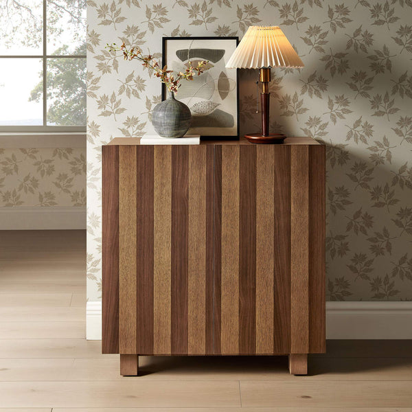 Modway Furniture Kline Two Door Oak Walnut Veneer Accent Cabinet with Geometric Striped Doors Brown - B EEI-7669-OWA