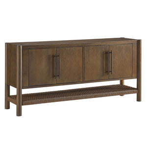 Modway Furniture Taschen Modway Four Door Wood Veneer Sideboard with Open Paper Rope Shelf Walnut Brown EEI-7670-WAL-BRN