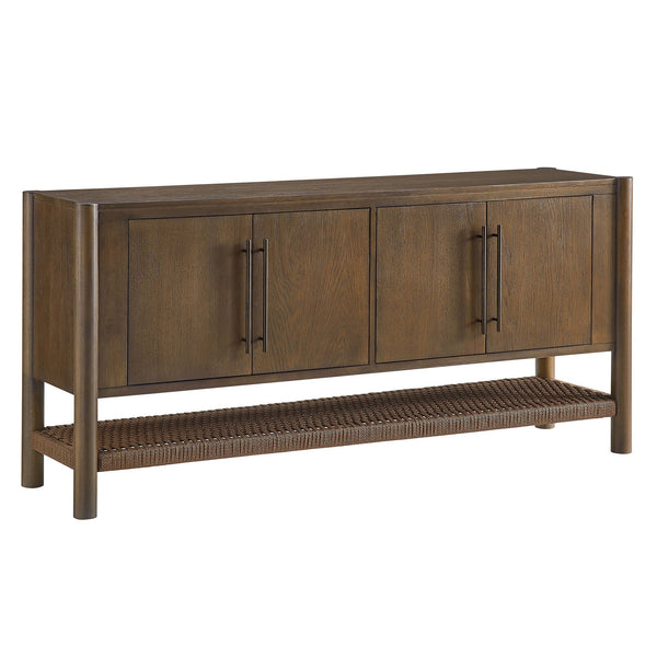 Modway Furniture Taschen Modway Four Door Wood Veneer Sideboard with Open Paper Rope Shelf Walnut Brown EEI-7670-WAL-BRN