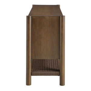Modway Furniture Taschen Modway Four Door Wood Veneer Sideboard with Open Paper Rope Shelf Walnut Brown EEI-7670-WAL-BRN