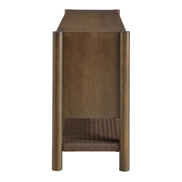 Modway Furniture Taschen Modway Four Door Wood Veneer Sideboard with Open Paper Rope Shelf Walnut Brown EEI-7670-WAL-BRN