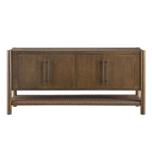 Modway Furniture Taschen Modway Four Door Wood Veneer Sideboard with Open Paper Rope Shelf Walnut Brown EEI-7670-WAL-BRN