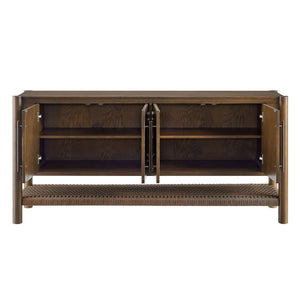 Modway Furniture Taschen Modway Four Door Wood Veneer Sideboard with Open Paper Rope Shelf Walnut Brown EEI-7670-WAL-BRN