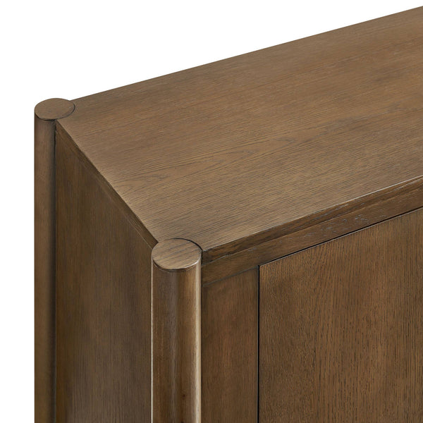 Modway Furniture Taschen Modway Four Door Wood Veneer Sideboard with Open Paper Rope Shelf Walnut Brown EEI-7670-WAL-BRN