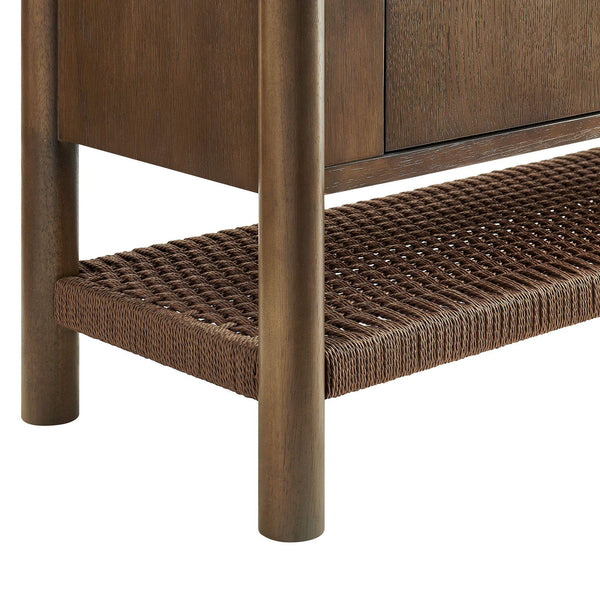 Modway Furniture Taschen Modway Four Door Wood Veneer Sideboard with Open Paper Rope Shelf Walnut Brown EEI-7670-WAL-BRN