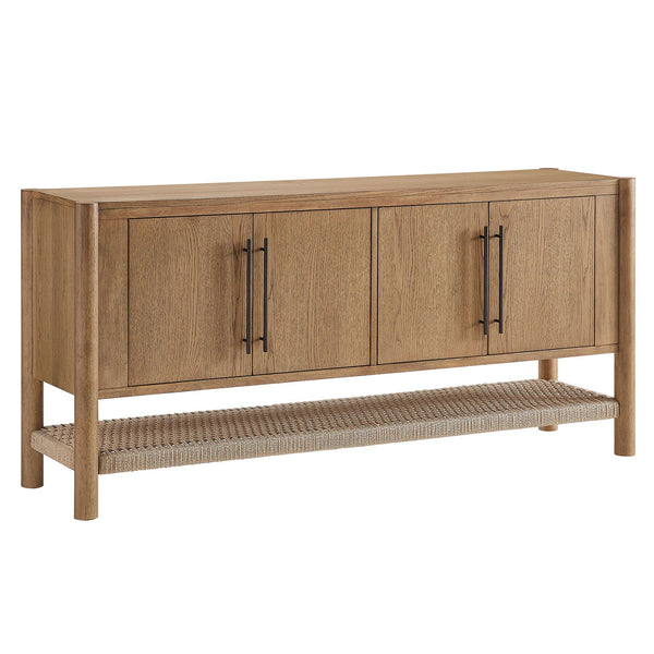 Modway Furniture Taschen Modway Four Door Wood Veneer Sideboard with Open Paper Rope Shelf White Oak Natural EEI-7670-WOA-NAT