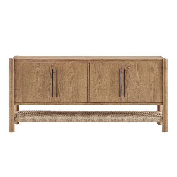 Modway Furniture Taschen Modway Four Door Wood Veneer Sideboard with Open Paper Rope Shelf White Oak Natural EEI-7670-WOA-NAT
