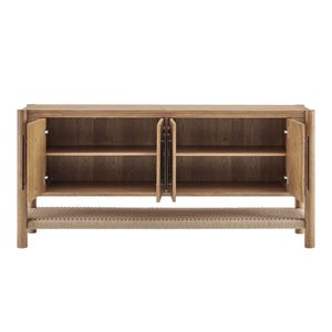 Modway Furniture Taschen Modway Four Door Wood Veneer Sideboard with Open Paper Rope Shelf White Oak Natural EEI-7670-WOA-NAT