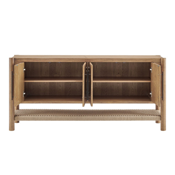 Modway Furniture Taschen Modway Four Door Wood Veneer Sideboard with Open Paper Rope Shelf White Oak Natural EEI-7670-WOA-NAT
