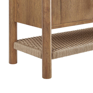 Modway Furniture Taschen Modway Four Door Wood Veneer Sideboard with Open Paper Rope Shelf White Oak Natural EEI-7670-WOA-NAT