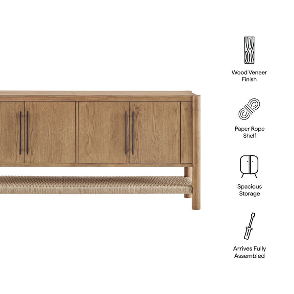 Modway Furniture Taschen Modway Four Door Wood Veneer Sideboard with Open Paper Rope Shelf White Oak Natural EEI-7670-WOA-NAT
