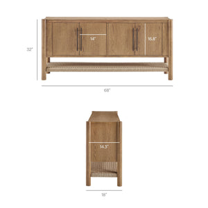 Modway Furniture Taschen Modway Four Door Wood Veneer Sideboard with Open Paper Rope Shelf White Oak Natural EEI-7670-WOA-NAT