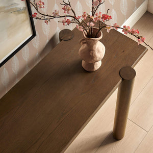 Modway Furniture Taschen Rustic Oak Veneer Console Table Wide Entryway Accent with Tapered Legs Walnut EEI-7671-WAL