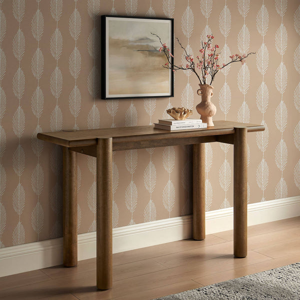 Modway Furniture Taschen Rustic Oak Veneer Console Table Wide Entryway Accent with Tapered Legs Walnut EEI-7671-WAL