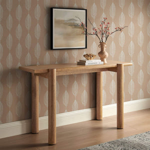 Modway Furniture Taschen Rustic Oak Veneer Console Table Wide Entryway Accent with Tapered Legs White Oak EEI-7671-WOA