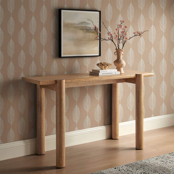 Modway Furniture Taschen Rustic Oak Veneer Console Table Wide Entryway Accent with Tapered Legs White Oak EEI-7671-WOA