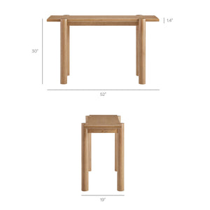 Modway Furniture Taschen Rustic Oak Veneer Console Table Wide Entryway Accent with Tapered Legs White Oak EEI-7671-WOA