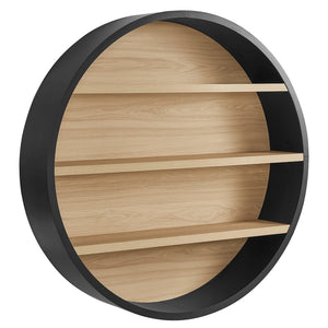 Modway Furniture Romy Circular Wall Mounted Bookshelf with Three Wood Grain Tiers for Stylish Display Black Natural EEI-7672-BLK-NAT