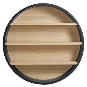 Modway Furniture Romy Circular Wall Mounted Bookshelf with Three Wood Grain Tiers for Stylish Display Black Natural EEI-7672-BLK-NAT