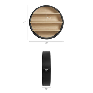 Modway Furniture Romy Circular Wall Mounted Bookshelf with Three Wood Grain Tiers for Stylish Display Black Natural EEI-7672-BLK-NAT