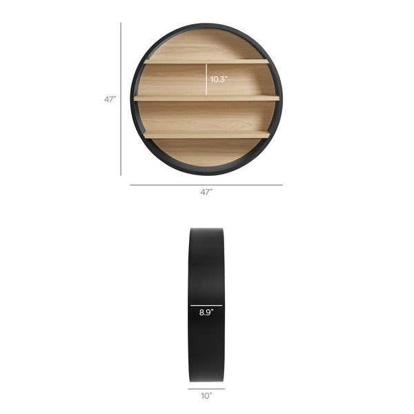 Modway Furniture Romy Circular Wall Mounted Bookshelf with Three Wood Grain Tiers for Stylish Display Black Natural EEI-7672-BLK-NAT