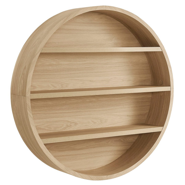 Modway Furniture Romy Circular Wall Mounted Bookshelf with Three Wood Grain Tiers for Stylish Display Natural EEI-7672-NAT