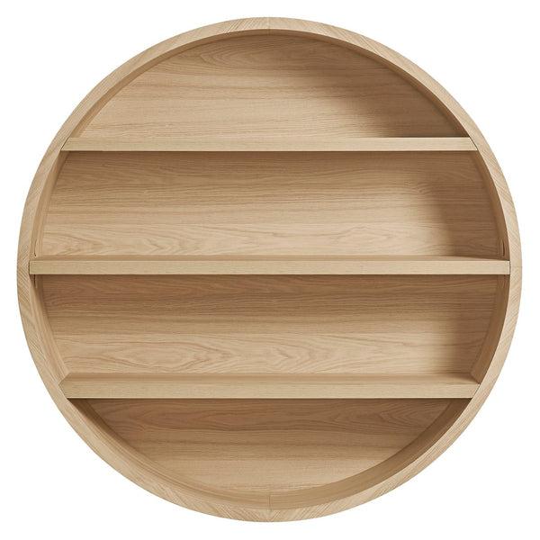 Modway Furniture Romy Circular Wall Mounted Bookshelf with Three Wood Grain Tiers for Stylish Display Natural EEI-7672-NAT
