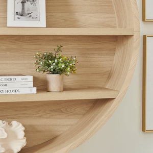 Modway Furniture Romy Circular Wall Mounted Bookshelf with Three Wood Grain Tiers for Stylish Display Natural EEI-7672-NAT