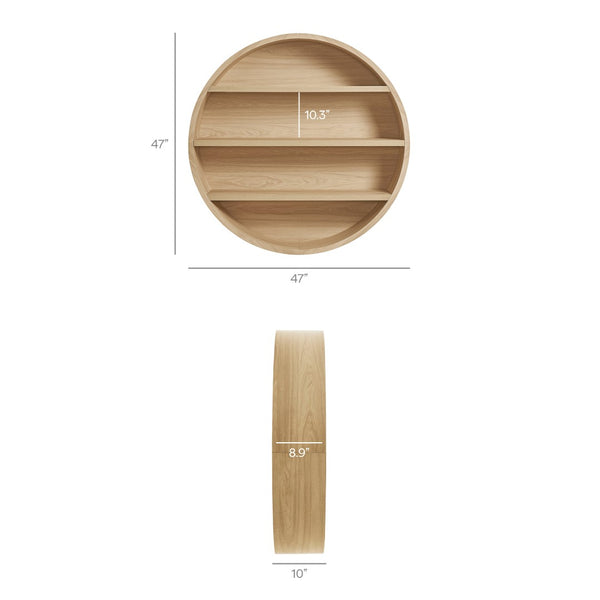 Modway Furniture Romy Circular Wall Mounted Bookshelf with Three Wood Grain Tiers for Stylish Display Natural EEI-7672-NAT