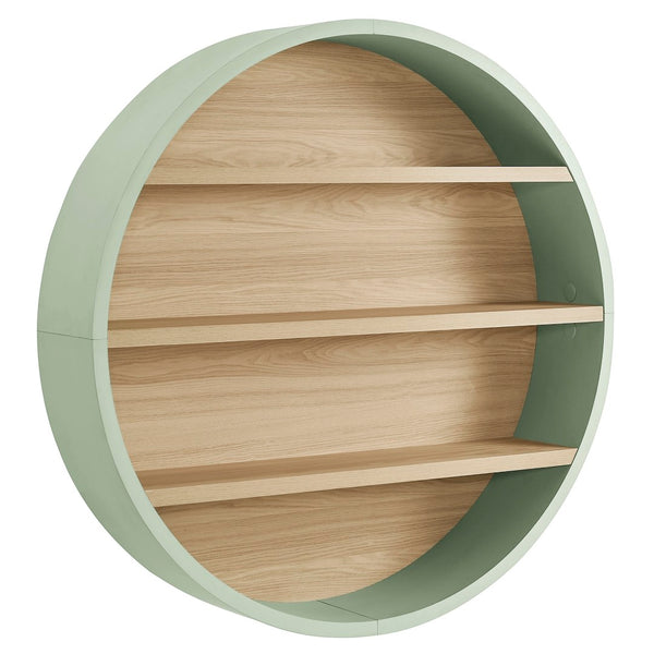 Modway Furniture Romy Circular Wall Mounted Bookshelf with Three Wood Grain Tiers for Stylish Display Sage Natural EEI-7672-SAG-NAT