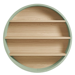 Modway Furniture Romy Circular Wall Mounted Bookshelf with Three Wood Grain Tiers for Stylish Display Sage Natural EEI-7672-SAG-NAT