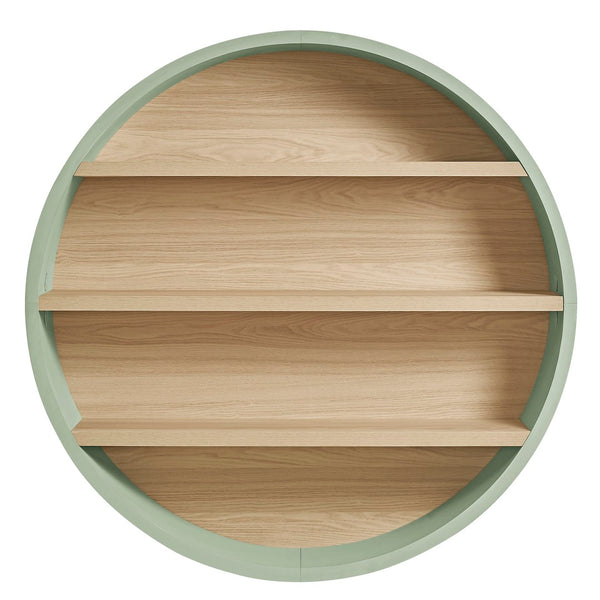 Modway Furniture Romy Circular Wall Mounted Bookshelf with Three Wood Grain Tiers for Stylish Display Sage Natural EEI-7672-SAG-NAT