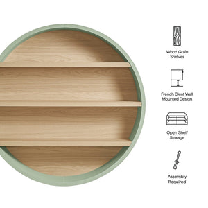 Modway Furniture Romy Circular Wall Mounted Bookshelf with Three Wood Grain Tiers for Stylish Display Sage Natural EEI-7672-SAG-NAT
