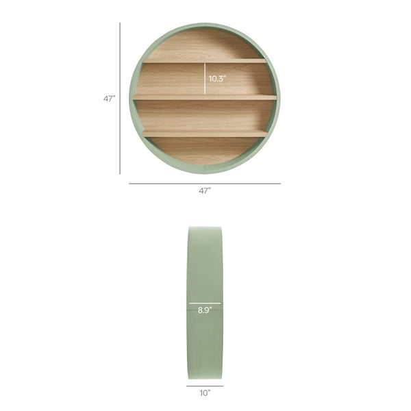 Modway Furniture Romy Circular Wall Mounted Bookshelf with Three Wood Grain Tiers for Stylish Display Sage Natural EEI-7672-SAG-NAT