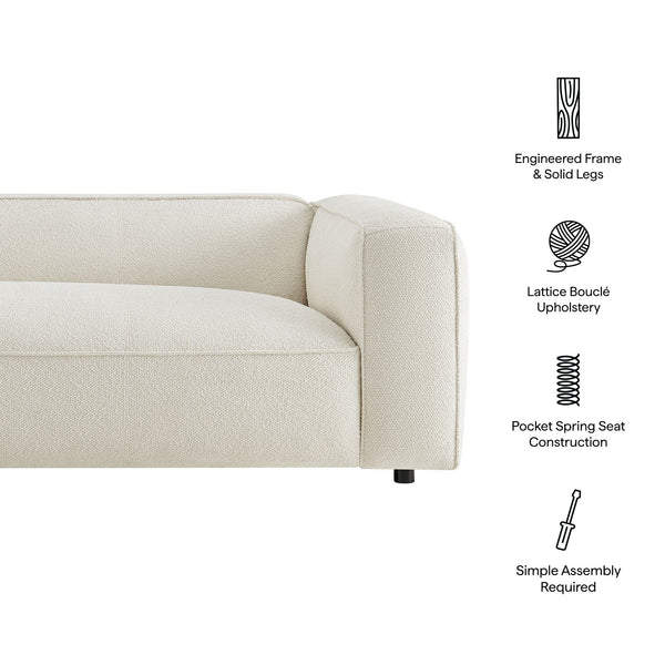 Modway Furniture Auren 88 Inch Bouclé Upholstered Sofa with Pocket Spring Seating for Living Rooms White EEI-7673-CRE