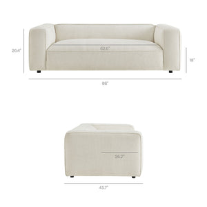 Modway Furniture Auren 88 Inch Bouclé Upholstered Sofa with Pocket Spring Seating for Living Rooms White EEI-7673-CRE