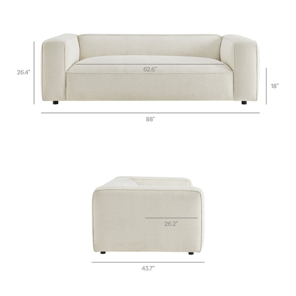Modway Furniture Auren 88 Inch Bouclé Upholstered Sofa with Pocket Spring Seating for Living Rooms White EEI-7673-CRE