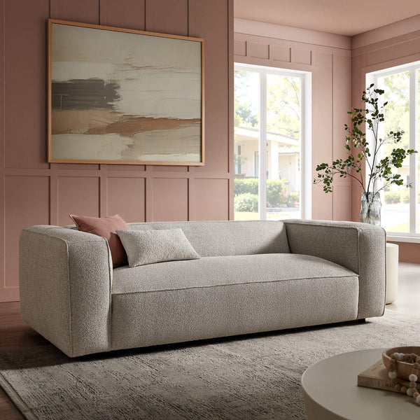 Modway Furniture Auren 88 Inch Bouclé Upholstered Sofa with Pocket Spring Seating for Living Rooms Gray EEI-7673-FOG