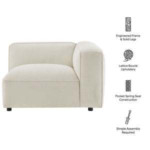 Modway Furniture Auren Modway Bouclé Modular Arm Chair Pocket Spring Comfort for Living Rooms White EEI-7674-CRE