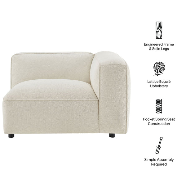 Modway Furniture Auren Modway Bouclé Modular Arm Chair Pocket Spring Comfort for Living Rooms White EEI-7674-CRE