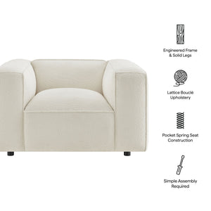 Modway Furniture Auren Bouclé Lattice Accent Chair with Pocket Springs and Solid Hardwood Legs White EEI-7679-CRE