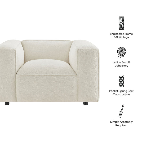 Modway Furniture Auren Bouclé Lattice Accent Chair with Pocket Springs and Solid Hardwood Legs White EEI-7679-CRE