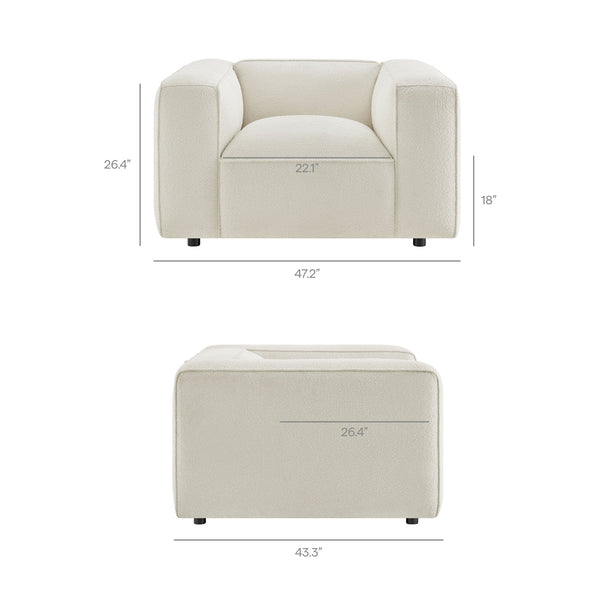 Modway Furniture Auren Bouclé Lattice Accent Chair with Pocket Springs and Solid Hardwood Legs White EEI-7679-CRE
