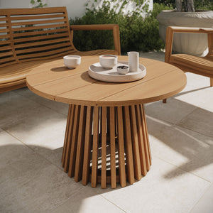 Modway Furniture Lane Outdoor Round Teak Wood Coffee Table Slatted Top Patio Lounge Accent EEI-7680-NAT